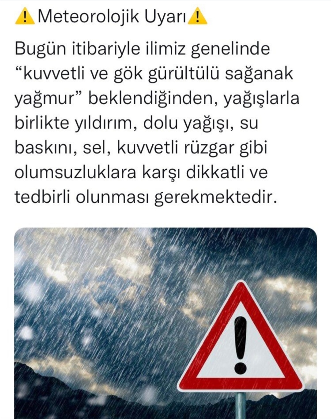 ⚠️Meteorolojik Uyarı⚠️